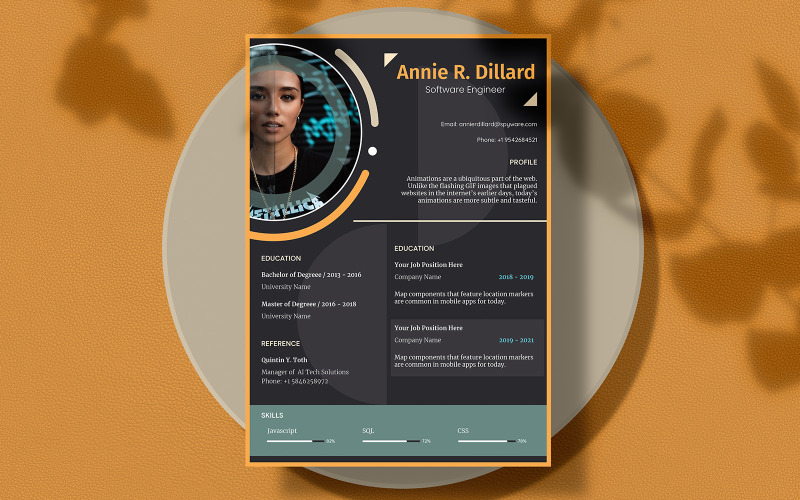 Softwarový inženýr CV Resume Print Template A4