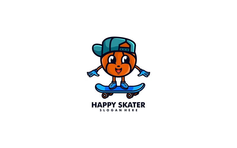 Logo felice del fumetto della mascotte del pattinatore