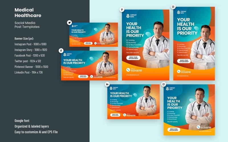 Set di banner per social media per servizi medici sanitari