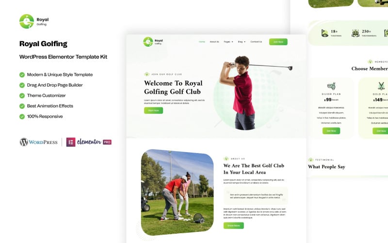 Royal Golfing – 高尔夫俱乐部即用型 WordPress Elementor 模板套件