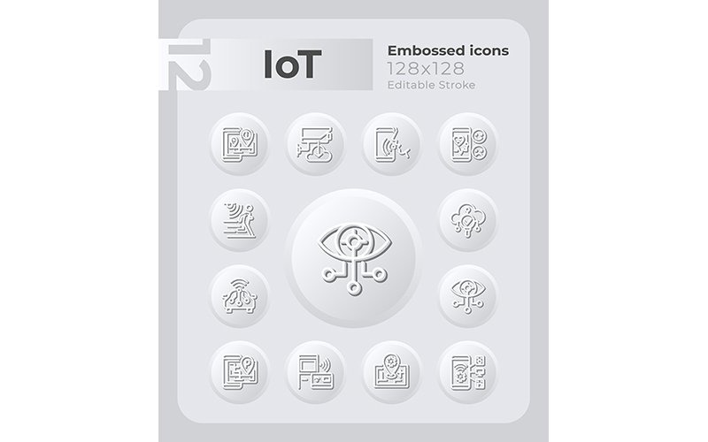 Conjunto de ícones em relevo da Internet das coisas IoT