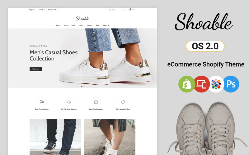 Shoable - багатоцільова, модна, взуттєва тема Shopify