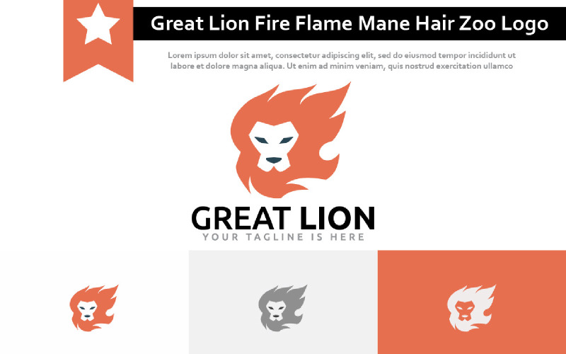 Grand Lion Feu Flamme Crinière Poil Fort Animal Zoo Logo