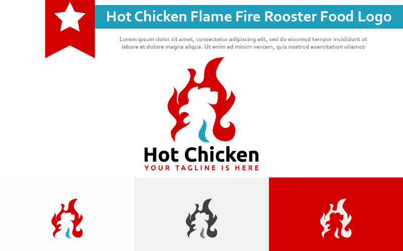 Logotipo de restaurante de comida de gallo de fuego de llama de pollo caliente
