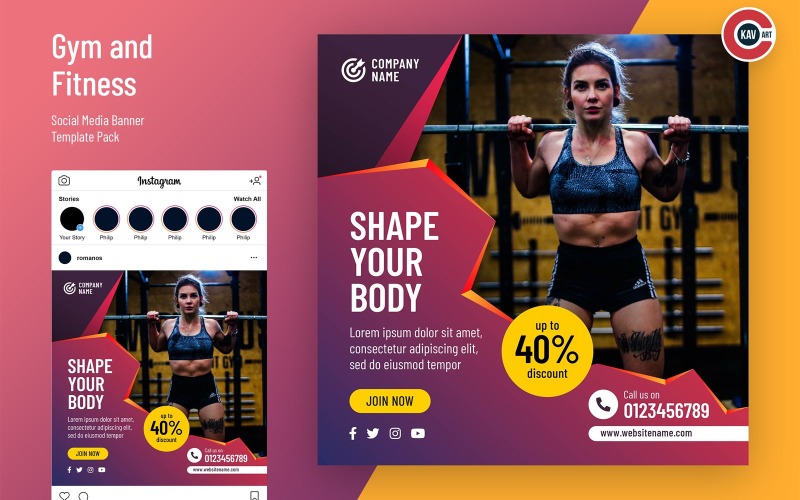 Šablona banneru sociálních médií v tělocvičně a fitness – 00195