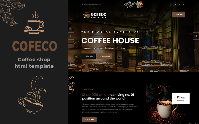 16+ Coffee Shop Bootstrap HTML-webbplatsmallar - TemplateMonster