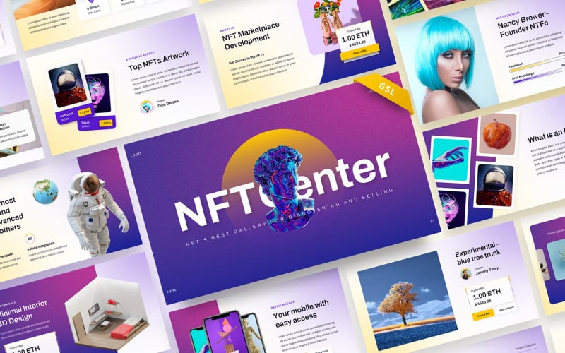 NFTcenter - Modelo de slide do Google de ativos digitais criativos NFT