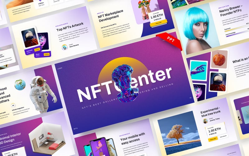 NFTcenter – NFT Creative Digital Assets PowerPoint sablon