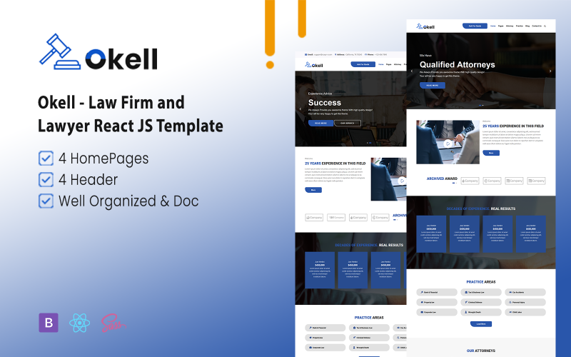 Okell - Právnická firma a právník React JS Template