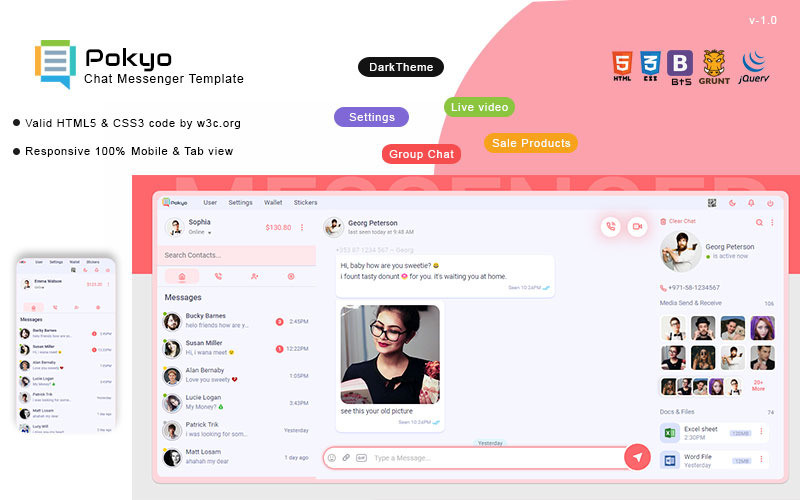 Responsywny szablon administratora Pokyo Chat Messenger