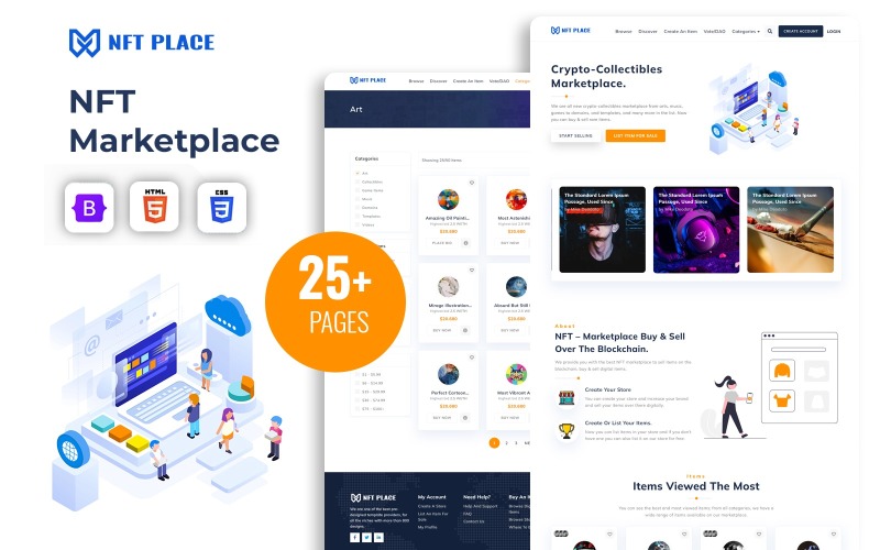 NFT Place - 出售 NFT 的市场 HTML5 网站模板