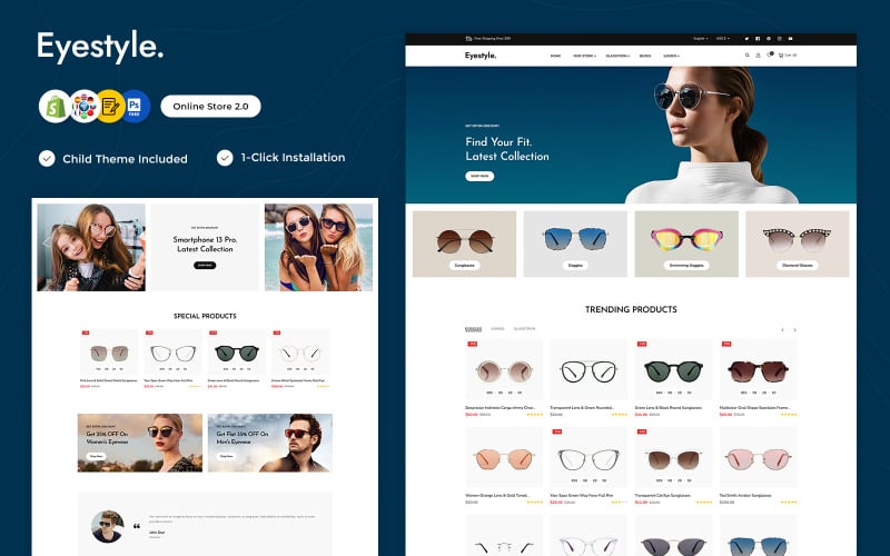 Eyestyle - Mehrzweck-Shopify-Design für Brillen, Schutzbrillen und Sonnenbrillen