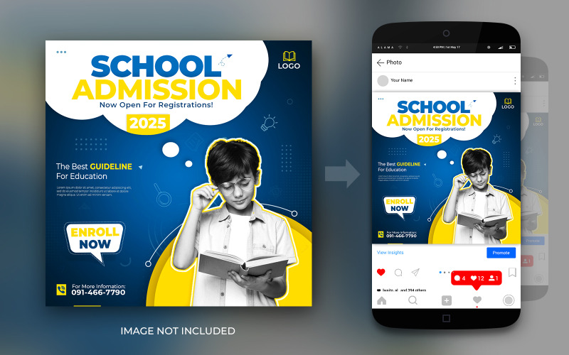 学校入学社交媒体 Instagram 和 Facebook 发布横幅广告设计模板