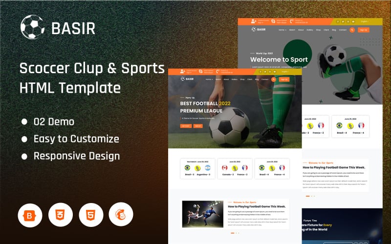 Basir - Scoccer Club & Sports  Landing Page Template
