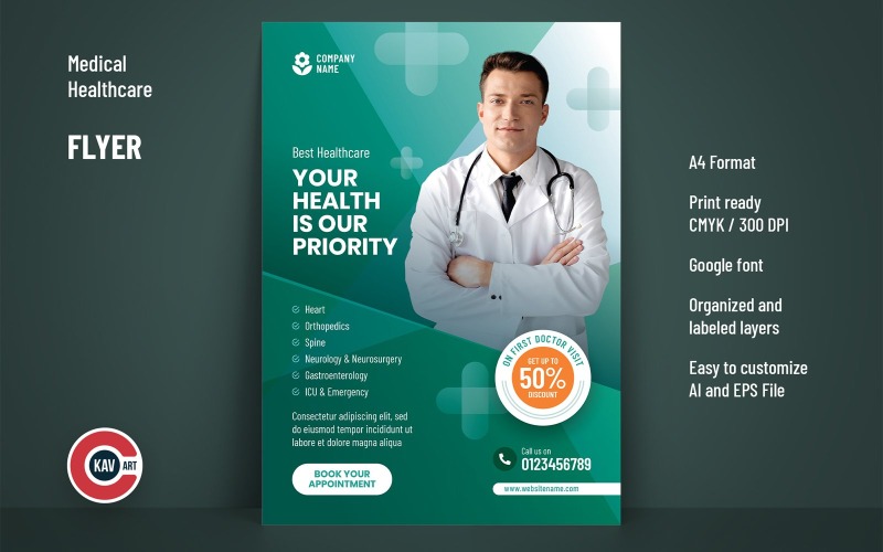 Medical Health Care A4-es szórólap tervezősablon