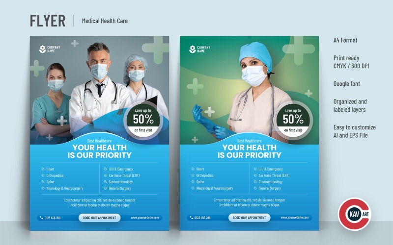 Modèle de Flyer ou d'Affiche pour les soins de santé médiaux - 00206