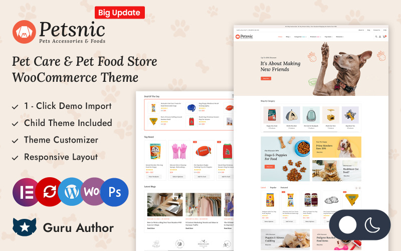 Petsnic – Háziállat-kiegészítők és élelmiszerbolt WooCommerce reszponzív téma