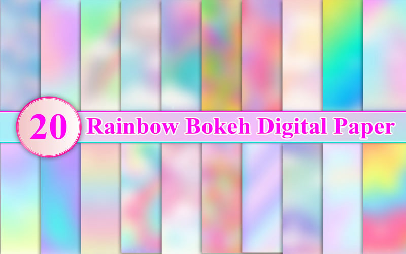 Sada digitálního papíru Rainbow Bokeh