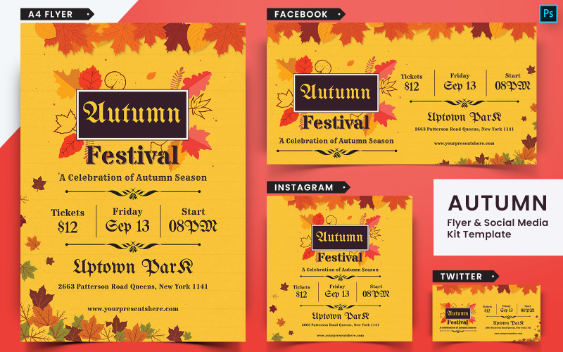 Dépliant du festival d'automne d'automne et pack de médias sociaux-08
