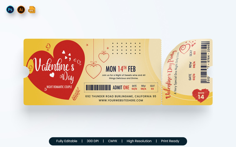 Valentinstag-Party-Ticket-Druckvorlage