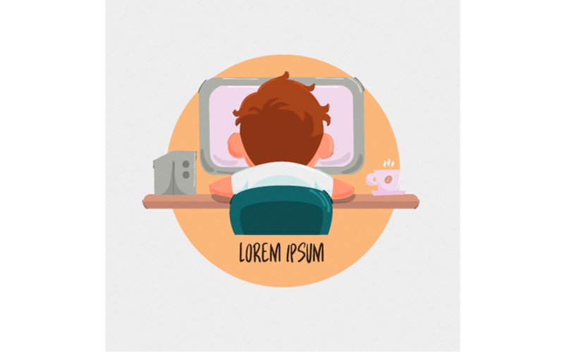 Wolny człowiek pracujący z ilustracją logo ikony kawy