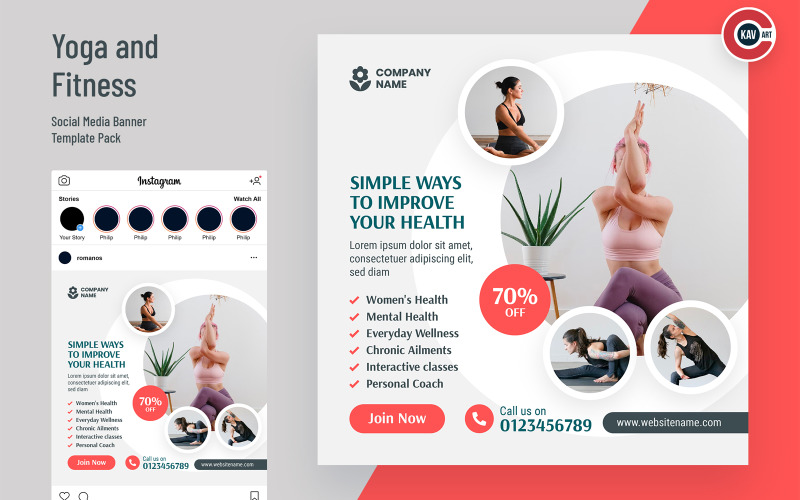 Banner de mídia social de ioga e fitness - 00228