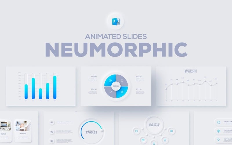 Ingyenes Neumorphic Animált Infografika PowerPoint sablon