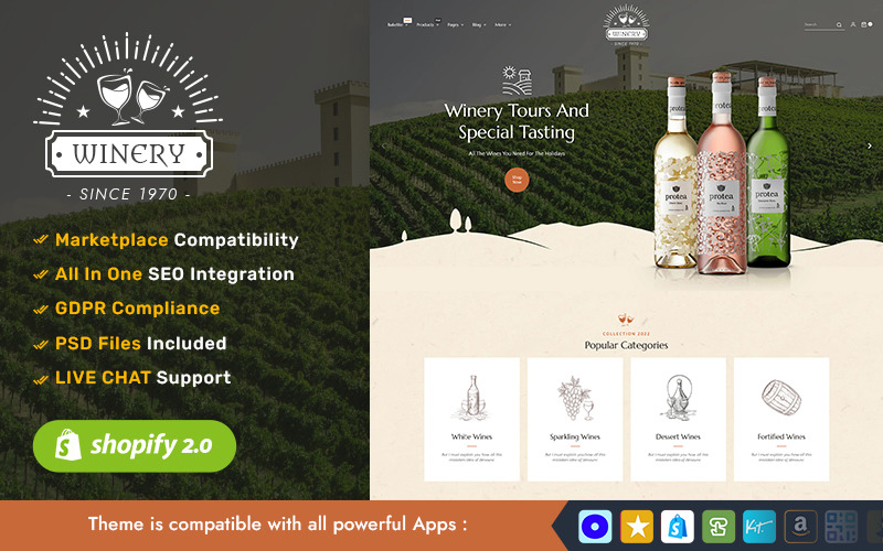 Winery - Een moderne wijngaard en drankjes - Shopify Multifunctioneel responsief thema
