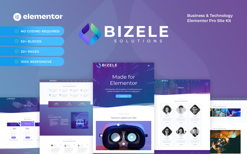 Bizele - Kit de sitio de tecnología empresarial para Elementor Pro