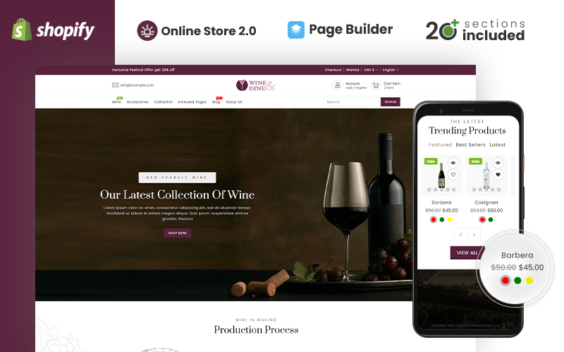 Wine&Dine Адаптивная Shopify Тема