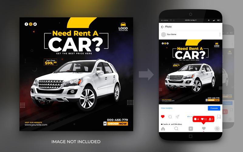 Besoin d'un modèle de conception de flyer de bannière Facebook et Instagram sur les médias sociaux de voiture de luxe