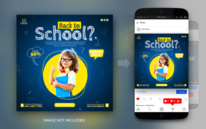 Modèle de conception de bannière de publication Instagram et Facebook pour les médias sociaux de retour à l'école