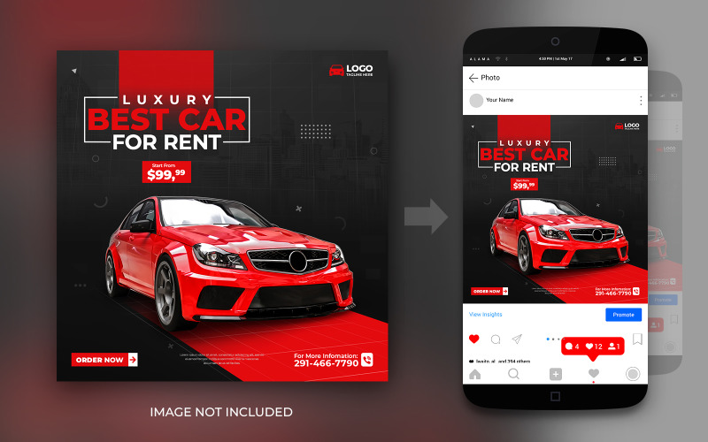 Plantilla de diseño de banner de publicación de redes sociales de Instagram o Facebook de Best Car For Rent