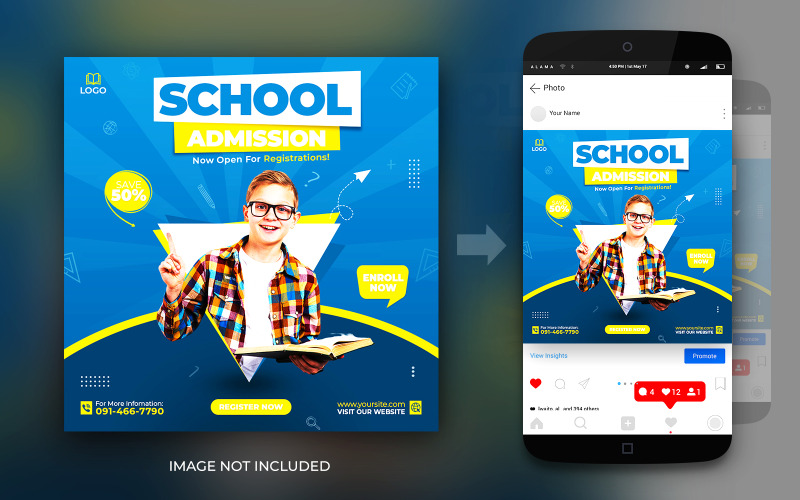 Schulzulassung Social Media Instagram und Facebook Post Banner Design Template