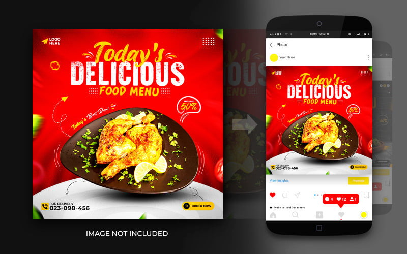 Social Media Food Todays Delicious Food Menu Promozione Post e Instagram Banner Design Template