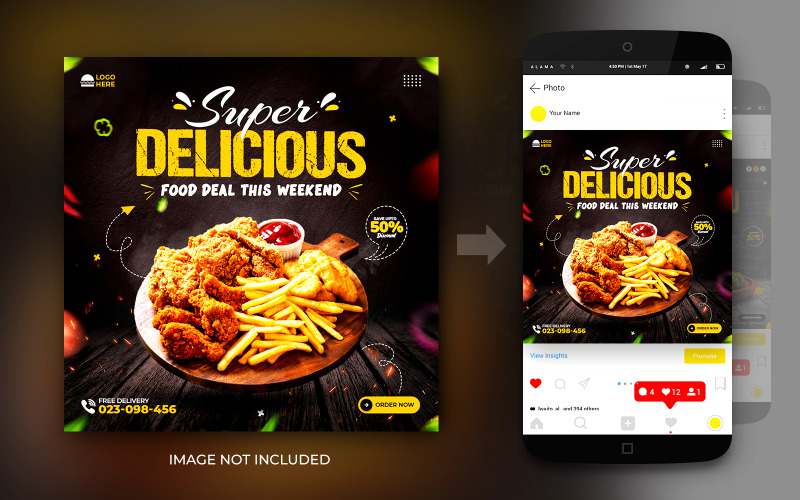 Social Media Super Delicious Food Promotion Post And Instagram Banner Post Design Template