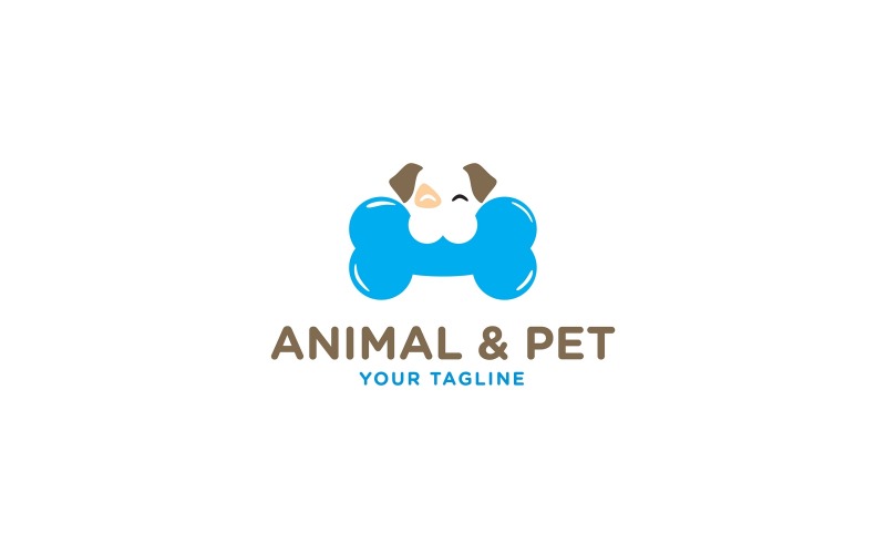 Dier & huisdier hond met bot in mond Logo sjabloon