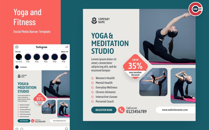 Jóga és fitnesz közösségi média szalaghirdetés - 00249