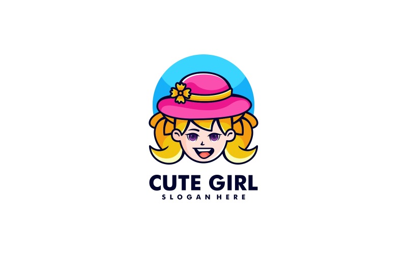 mignon, girl, mascotte, dessin animé, logo