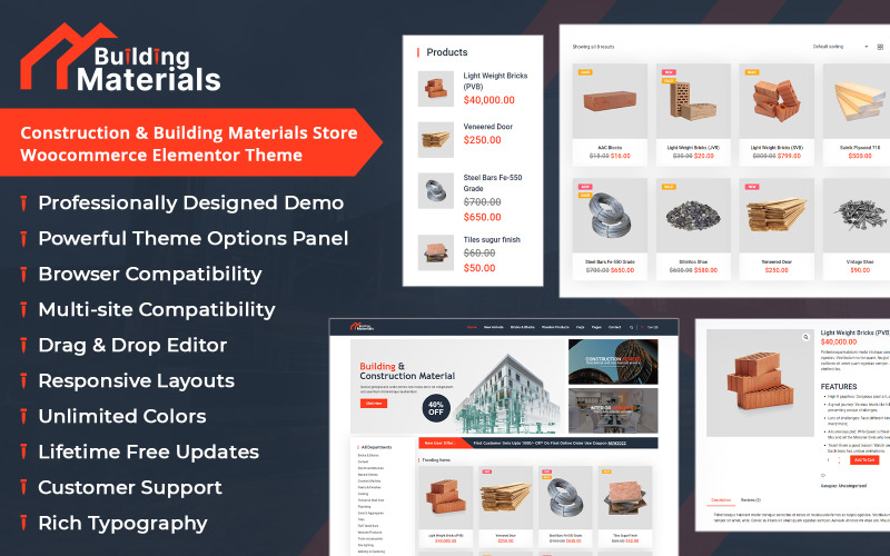 Bygg- och byggmaterialbutik Woocommerce Elementor Theme