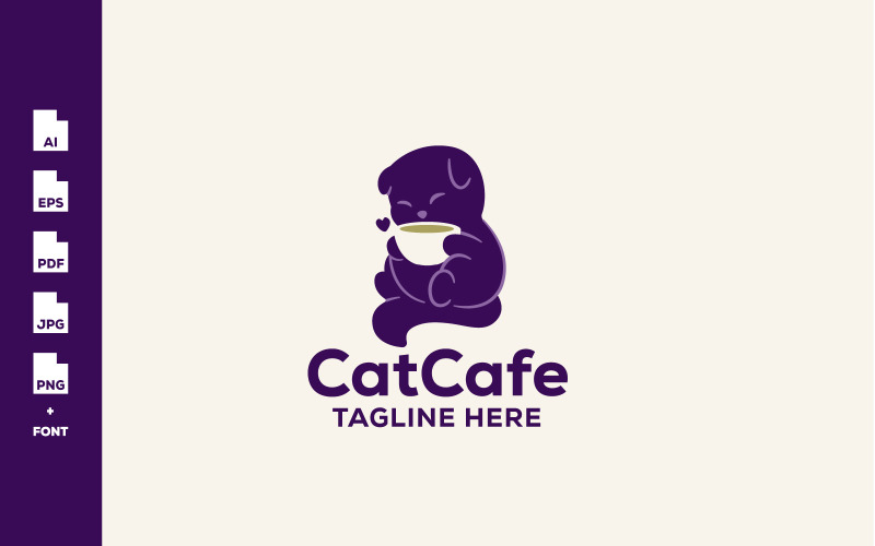 Modèle de logo de café de chat artistique minimal