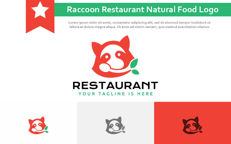 Raccoon Restaurant Natural Food Kid Meal Logotyp