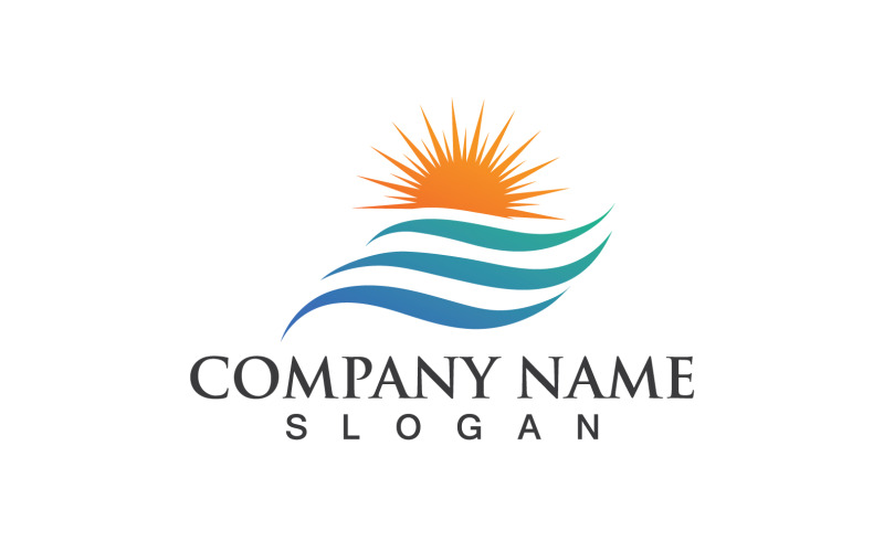 Słońce i fala Logo Vector Icon Design V 2