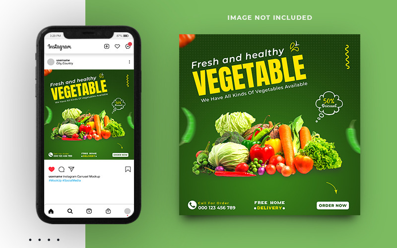 Plantilla de banner de publicación de redes sociales de Instagram de promoción de verduras frescas