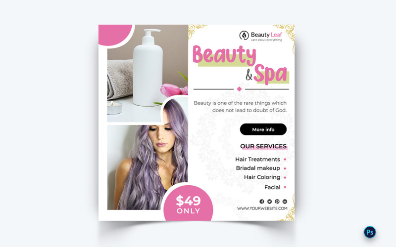 Beauty and Spa Social Media Instagram Шаблон публікації-58