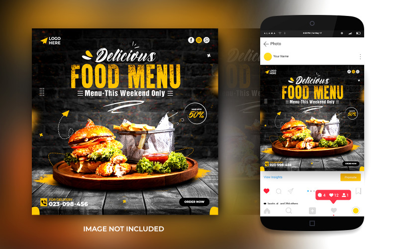 Promoção de mídia social de alimentos e modelo de design de postagem de banner do Instagram