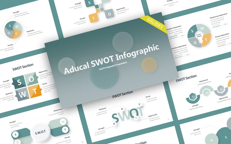 Modèle de diapositives Google d'infographie SWOT d'Aducal
