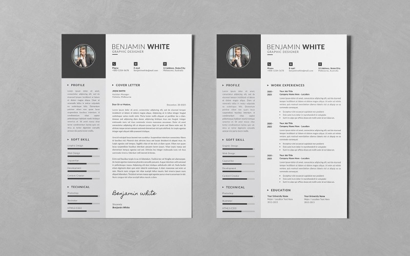 Clean Professional Minimalist CV/Resume Design PSD Templates