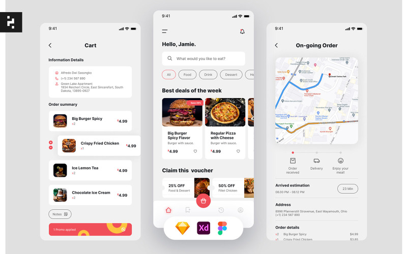 Kit d'interface utilisateur de l'application de livraison de services alimentaires