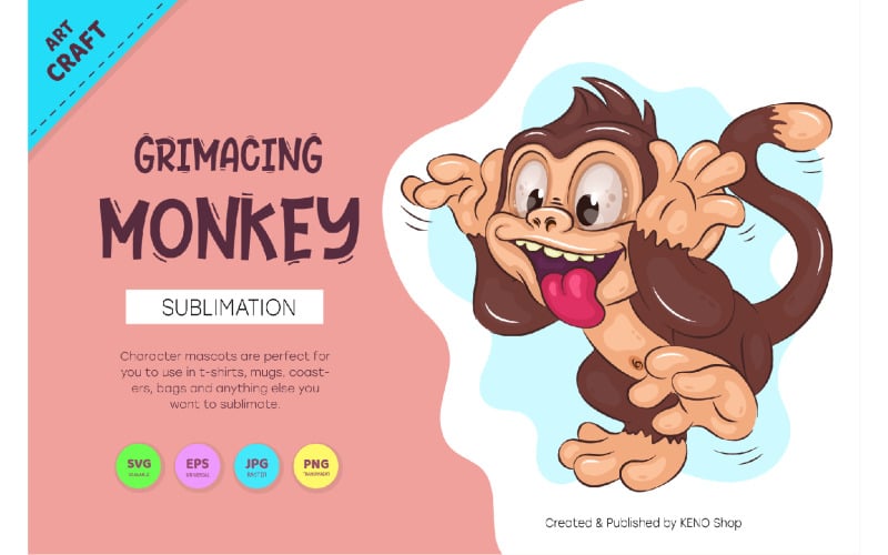 Macaco de desenho animado fazendo careta. Confecção, Sublimação.